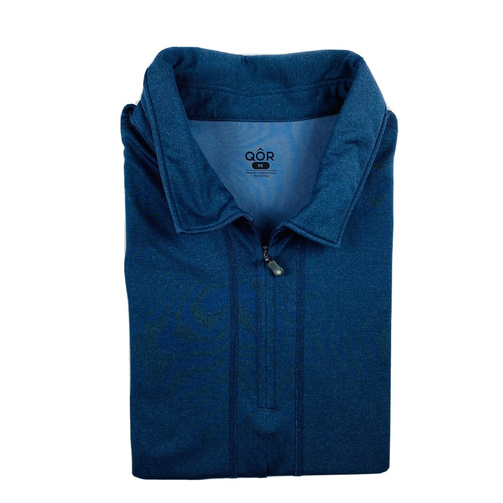 QOR Short Sleeve Half Zip Blue Mens Performance Polo Size M Excellent